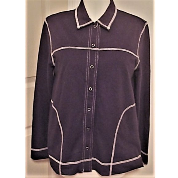 casual jacket; soft-weave; snap-close; white-seamed navy - Picture 2 of 5